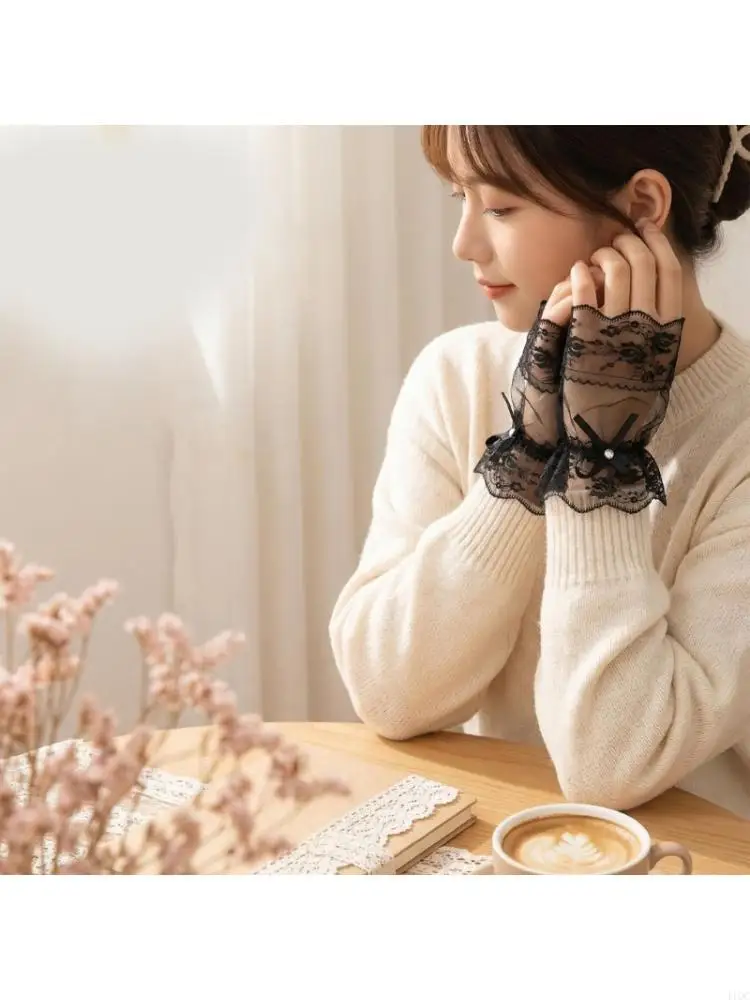 

Nails Photography Wrist Cuffs Lightweight Floral Fabric With Elegant Lace