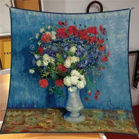 Pañado al óleo, bufandas cuadradas de seda de lujo para las cuatro estaciones, pañuelos de moda de Europa y América, nuevos chales de protección solar con estampado de sarga