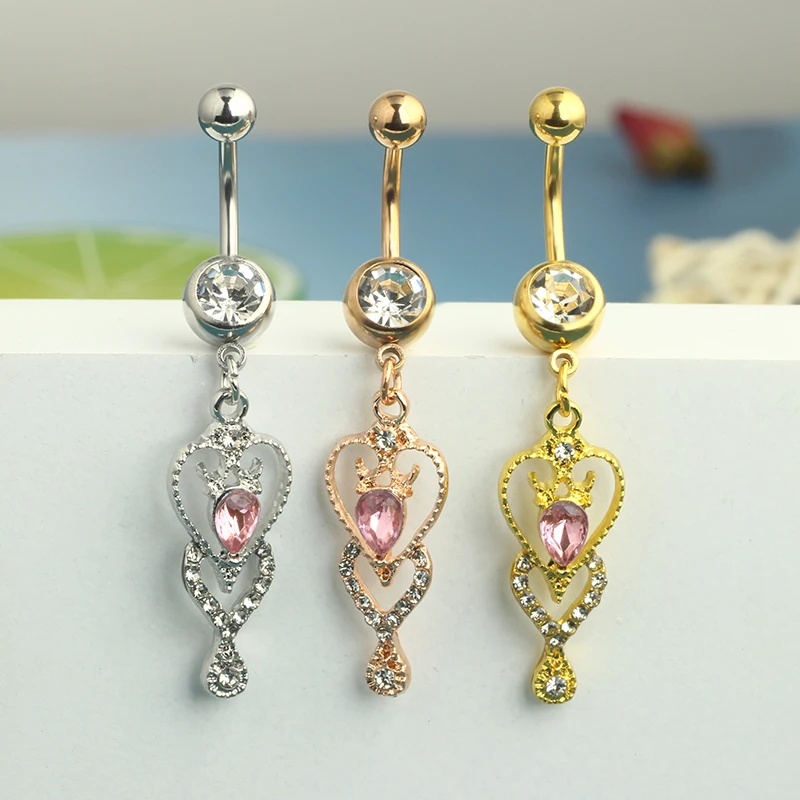 3 color Mix Stainless Steel Dangle Belly Button Rings for Women Belly Ring Dangling Piercing Jewelry with Heart Flower Butterfly