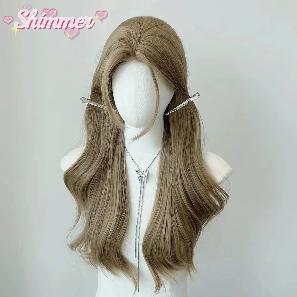 Shimmer Greenish Wood Gray Pink Wig Long Body Wave Lace Front Wig for Woman Cosplay Heat-resistant Synthetic Lace Front Wig