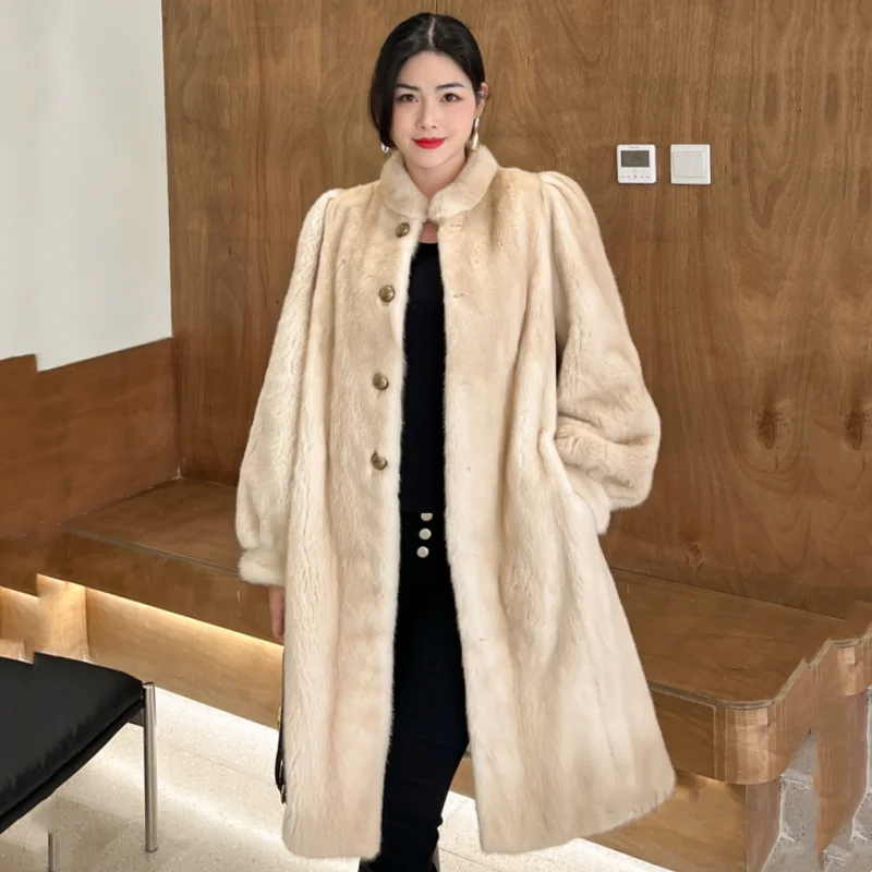 Real Mink Whole Fur Jacket for Women, Long Natural Mink Fur Jacket, Thick Warm Female Winter Coat, New Fashion, 2024