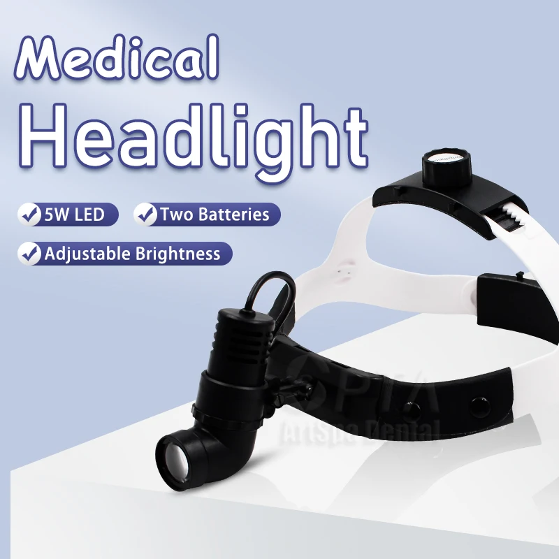 

Dental Medical 5W LED Light Magnifying Glass Surgery Headlight with Headband Adjustable Intensity Two Batteries High Brightness
