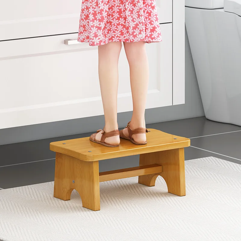 Bamboo Made Foot Stool for Bedside Vintage Step Stool Mini Get Up Anti Slip for Bedroom Bathroom Kitchen