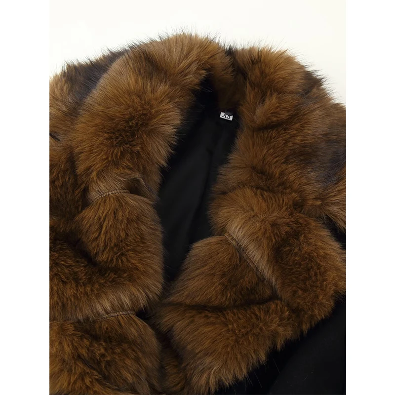 YENKYE 패션 인조 모피 칼라 가을 겨울 따뜻한 울 코트 여성용 긴 소매 벨트 포함 우아한 아우터웨어 시크 여성 의상