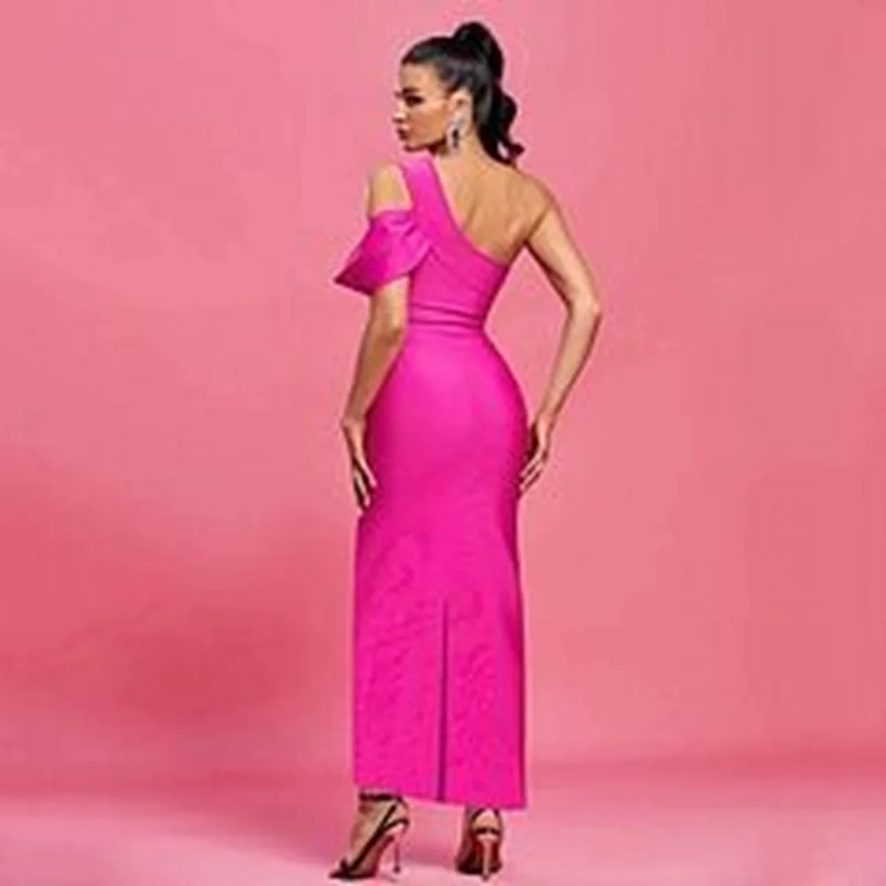 One Shoulder Long Bandage Dress Fashion Sexy Elegant Evening Party Bodycon Dress Women Birthday Club Deep Split Maxi Dress