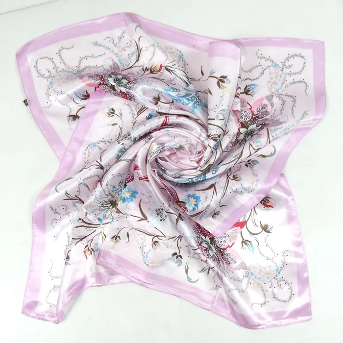 [BYISFA] Ladies Silk Scarf Shawl Elegant Floral Design Satin Square Scarves Print New Brand Women Purple Pink Silk Scarf 90*90cm