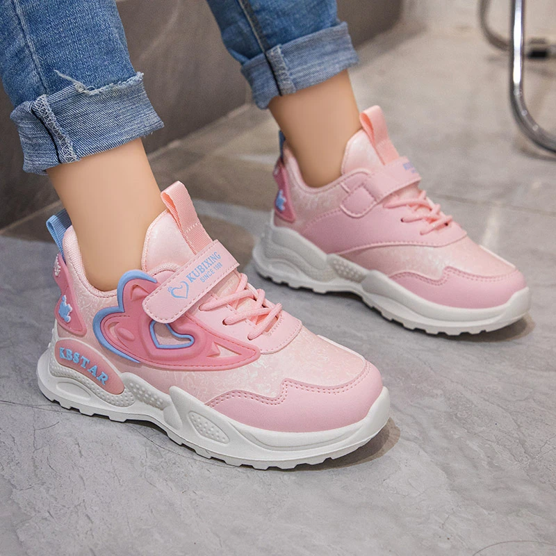 

Children Versatile Girls Breathable Spring and Summer New Pink Heart-shaped Sneakers 2023 Color-blocking Princess Casual Shoes