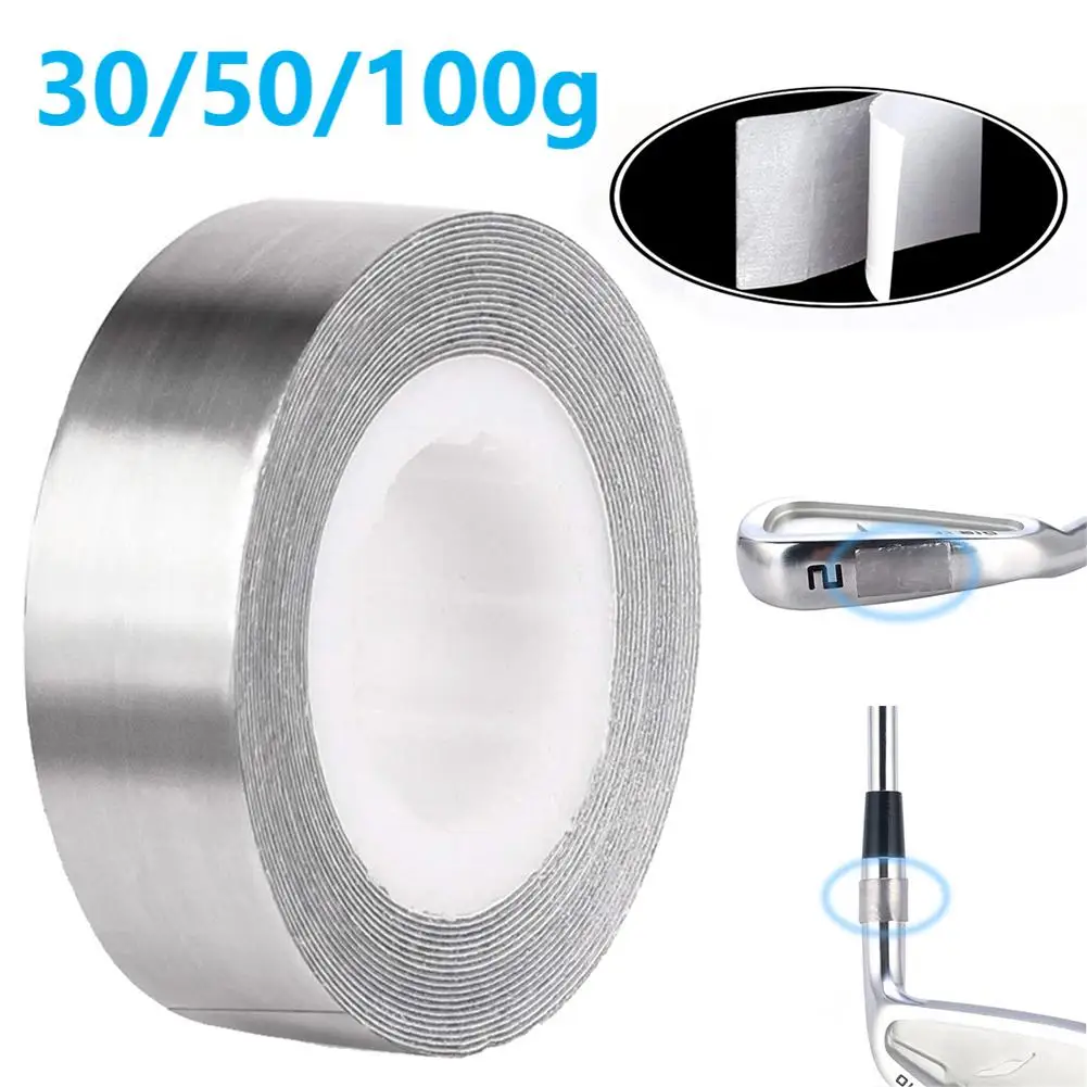 1 rollo de cinta de plomo de Golf, tiras de cinta de plomo para agregar peso, 30g, 50g, 100g, autoadhesiva para palos de cuña de Putter de hierro, cinta de plomo para tenis con cabeza