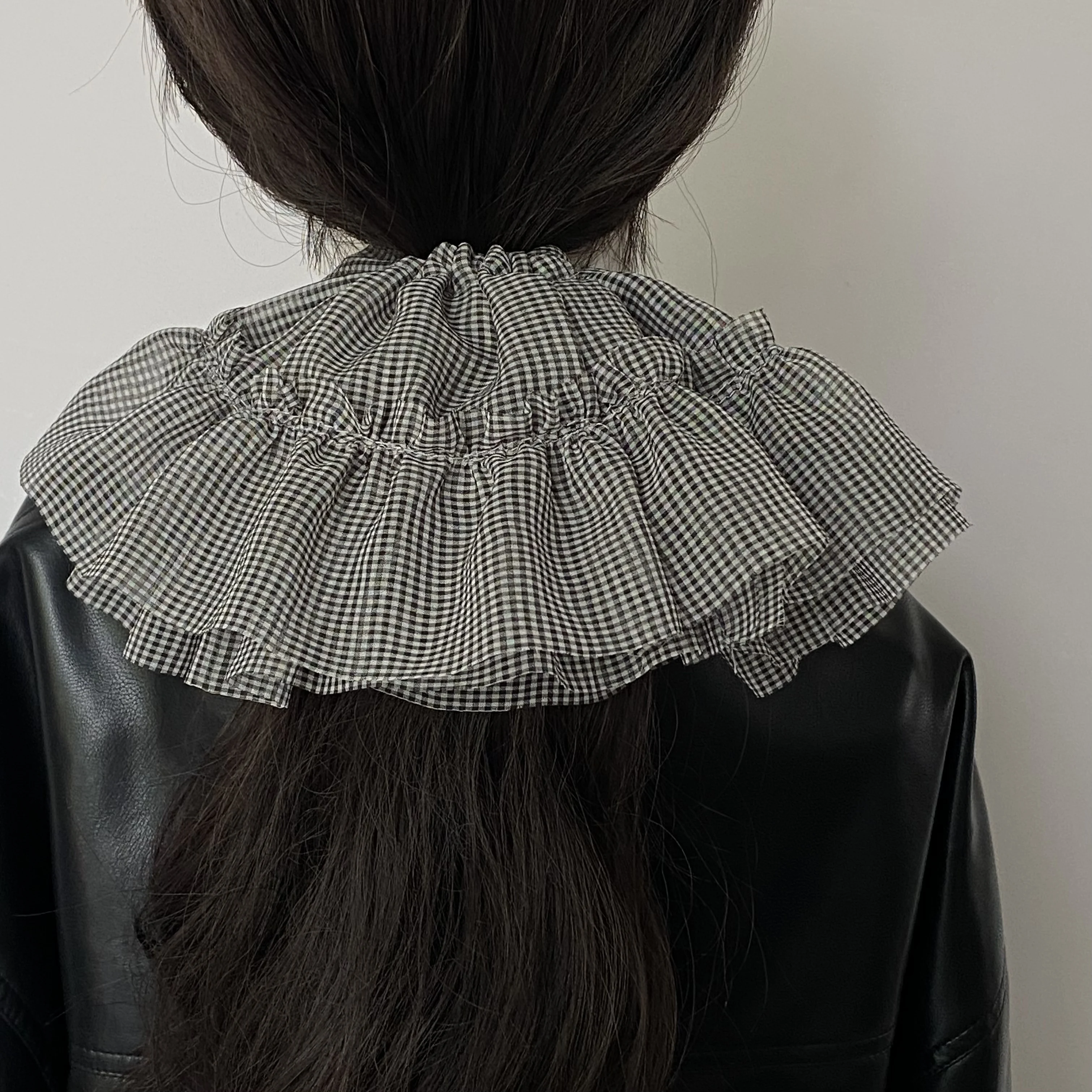 Falda plisada de gasa Dongdaemun coreana de gran tamaño, dobladillo para el pelo a cuadros blanco y negro, lazo elegante para el pelo para mujer, 1 ud.