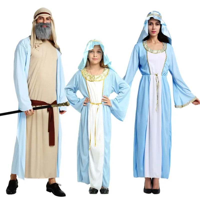 Umorden Purim Halloween Costumes Adult Men Shepherd Saint Joseph Costume Women Mary Cosplay for Girls Family BS9297