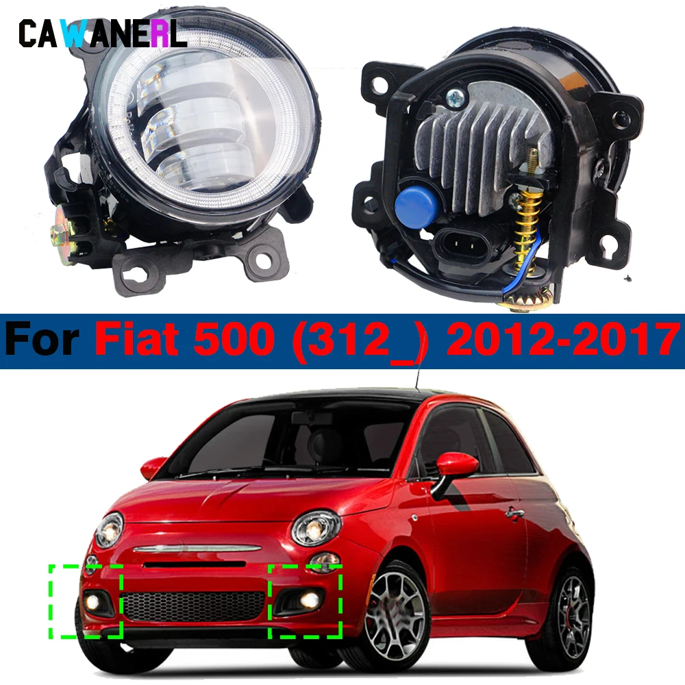 2 Pieces Car 30W Front LED Fog Light Angel Eye DRL Daylight H11 Accessories For Fiat 500 (312_) 2012-2017 (Except Abarth Model)