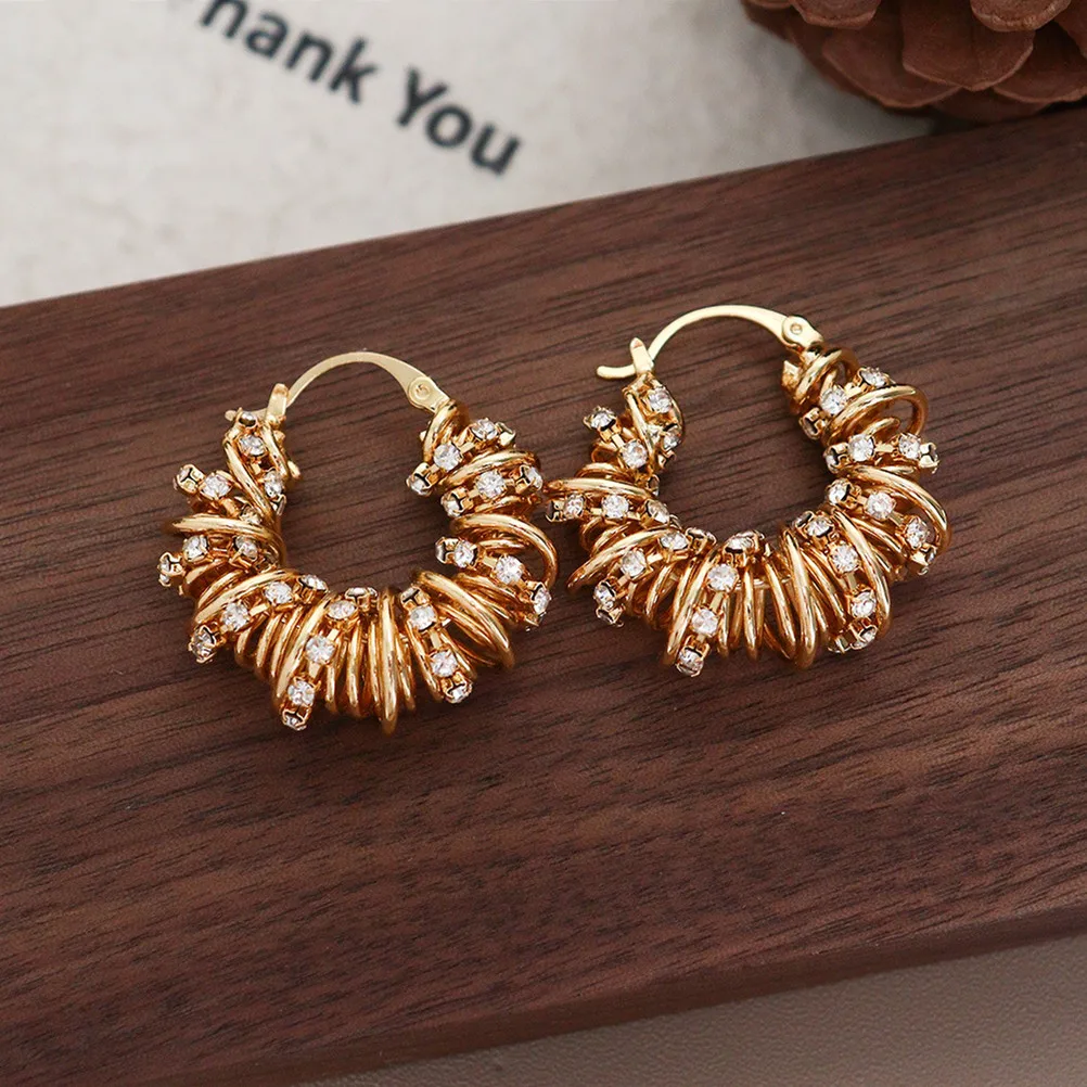 

Fashion Gold Color Exaggerated Zircon Twisted Circle Hoop Earrings for Women Creative Cuff Huggie Female Street Style Jewelry