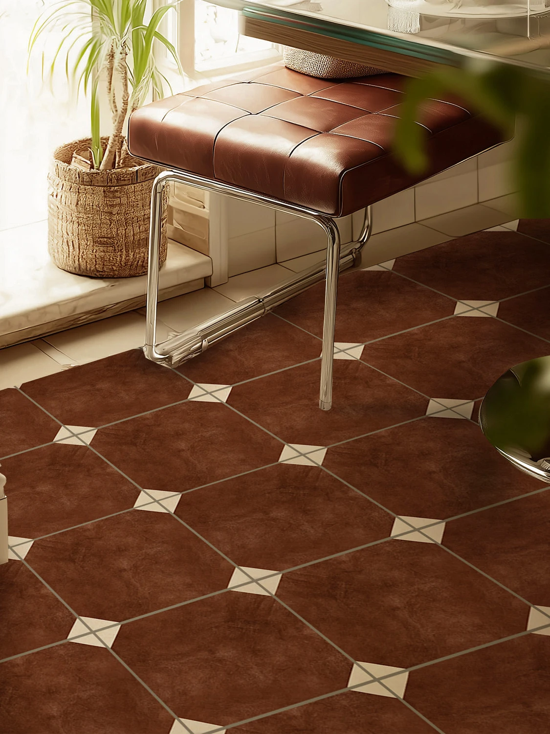 Funlife Bloom Vintage Caramel Colored Self Adhesive Wear Resistant Tile Stickers Kitchen Renovation Decorative Floor Decals