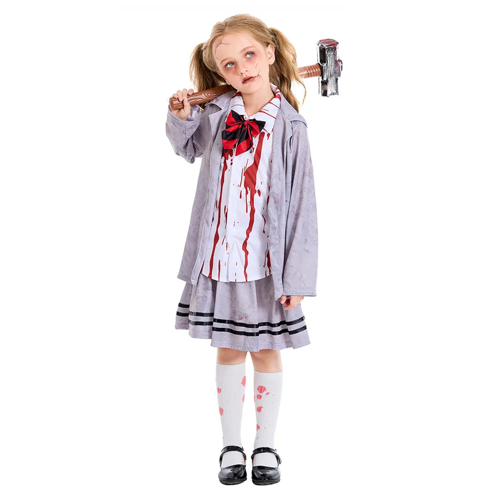 Disfraces de Halloween para niños, disfraces de zombi muertos caminantes, niñas, estudiantes sangrientos, vampiro, Cosplay, Carnaval, Purim, vestido de fiesta de juegos de rol