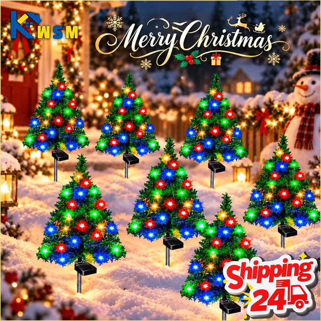 1-4PCS Solar Colorful Christmas Tree Light Waterproof LED Decorative Ambiance for Garden Lawn Pathway Party Outdoor Home Display