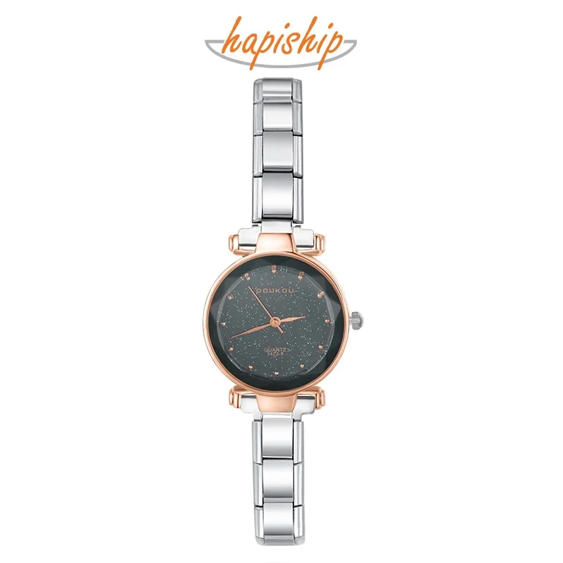 Hapiship 2025, venta al por mayor, pulsera de reloj rosa de acero inoxidable para mujer, para estudiante, amiga, esposa, regalo de joyería de cumpleaños G035