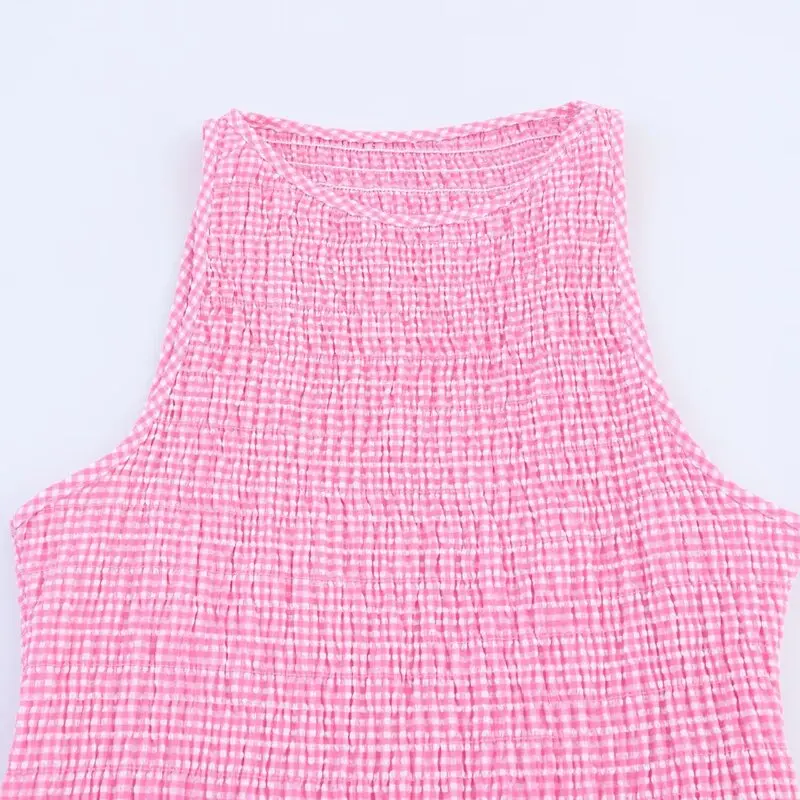 Summer 2025 New Arrival Women's Long Midi Dr round Ne Svel Plaid Design Commute High Waist A-Line Skirt Sle