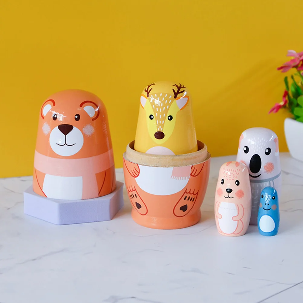 

Animal Bear Nest Baby Wooden Russian Nesting Matryoshka Cartoon for Kids