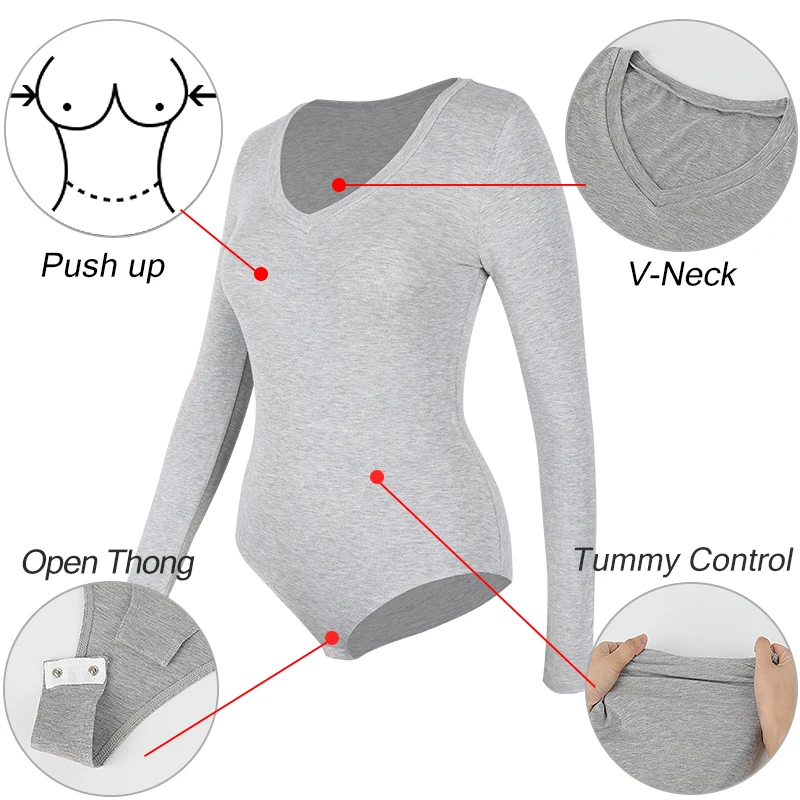 Thermal Underwear Tops Sexy V-Neck Low Cut Long Sleeve Bodysuits for womens Keep Warm Compression Cold Weather Bottoming Shirt