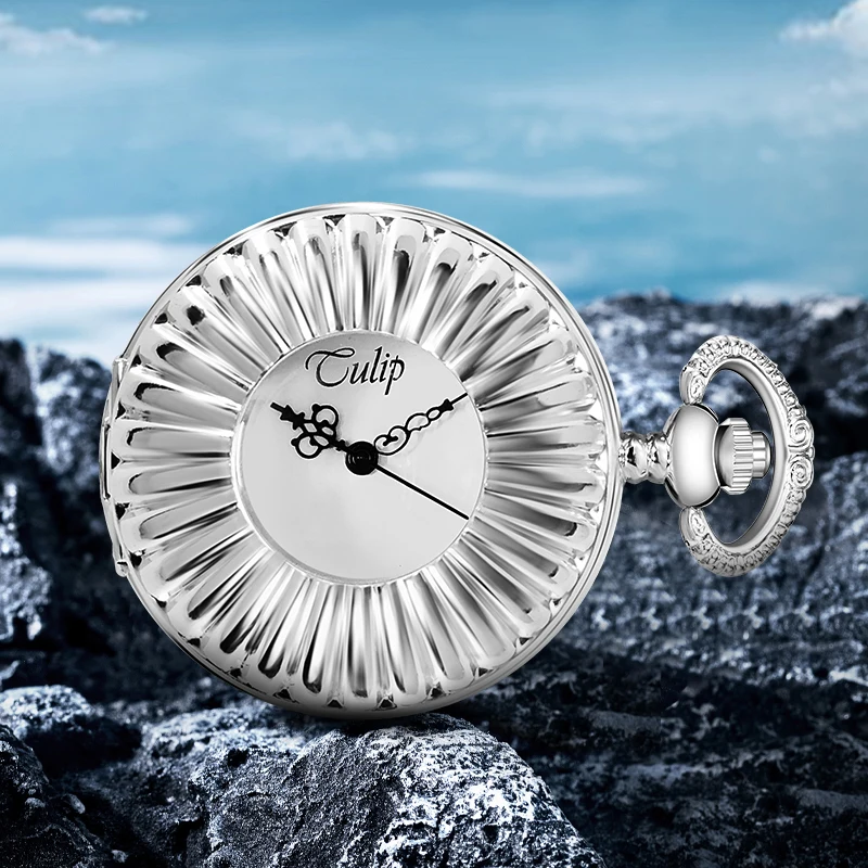 

Elegant Shell Shape Mechanical Pocket Watch With a unique shell shape and a beautiful dial, this is a pocket watch that is well