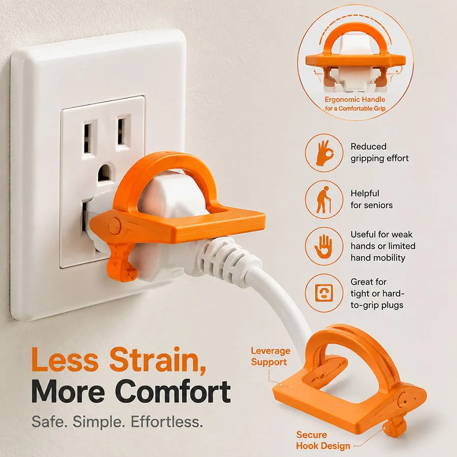 1/2 Pack EU E/F Type Plug Puller, Easy Grip Hand Foot Dual Use Plug Removal Tool for Elderly Weak Grip Avoid Cable Damage