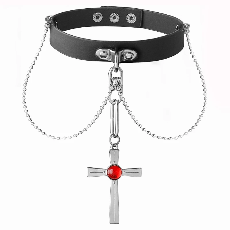 Athemis Rosario And Vampire Moka Akashiya Cosplay Necklace Cross Pendant Choker Adjustable For Halloween Christmas