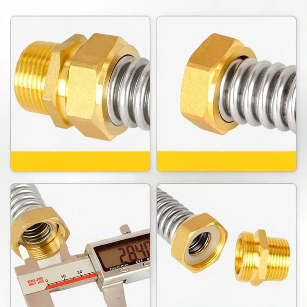 304 Stainless Steel Corrugated Tube HVAC Flexible Metal Hose Fine Thread Copper Nut For Air Conditioner Ducting