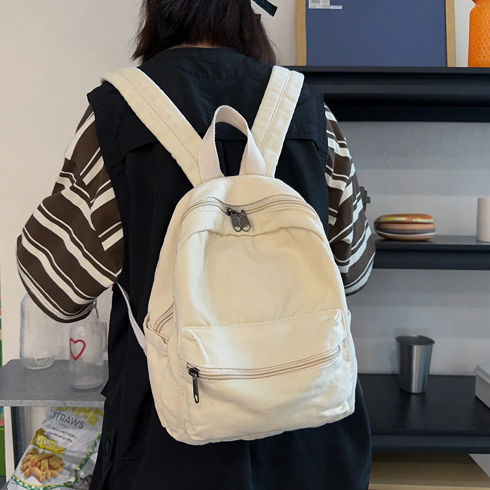 Teen Girls School Bags Fashion College Students Vintage Backpacks Canvas Solid Simple Small Mochilas Japanese Versatile Knapsack