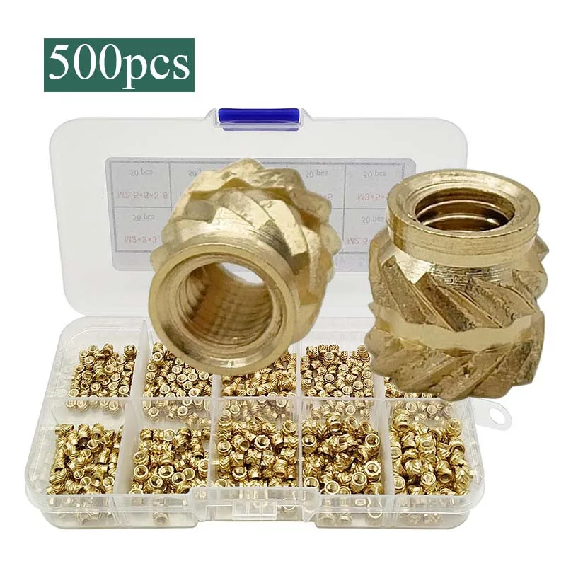 Injection Molding Nut Brass Heat Set Nuts For Plastic Housing Repair Diagonal Knurled Outer Wall Internal Threads
