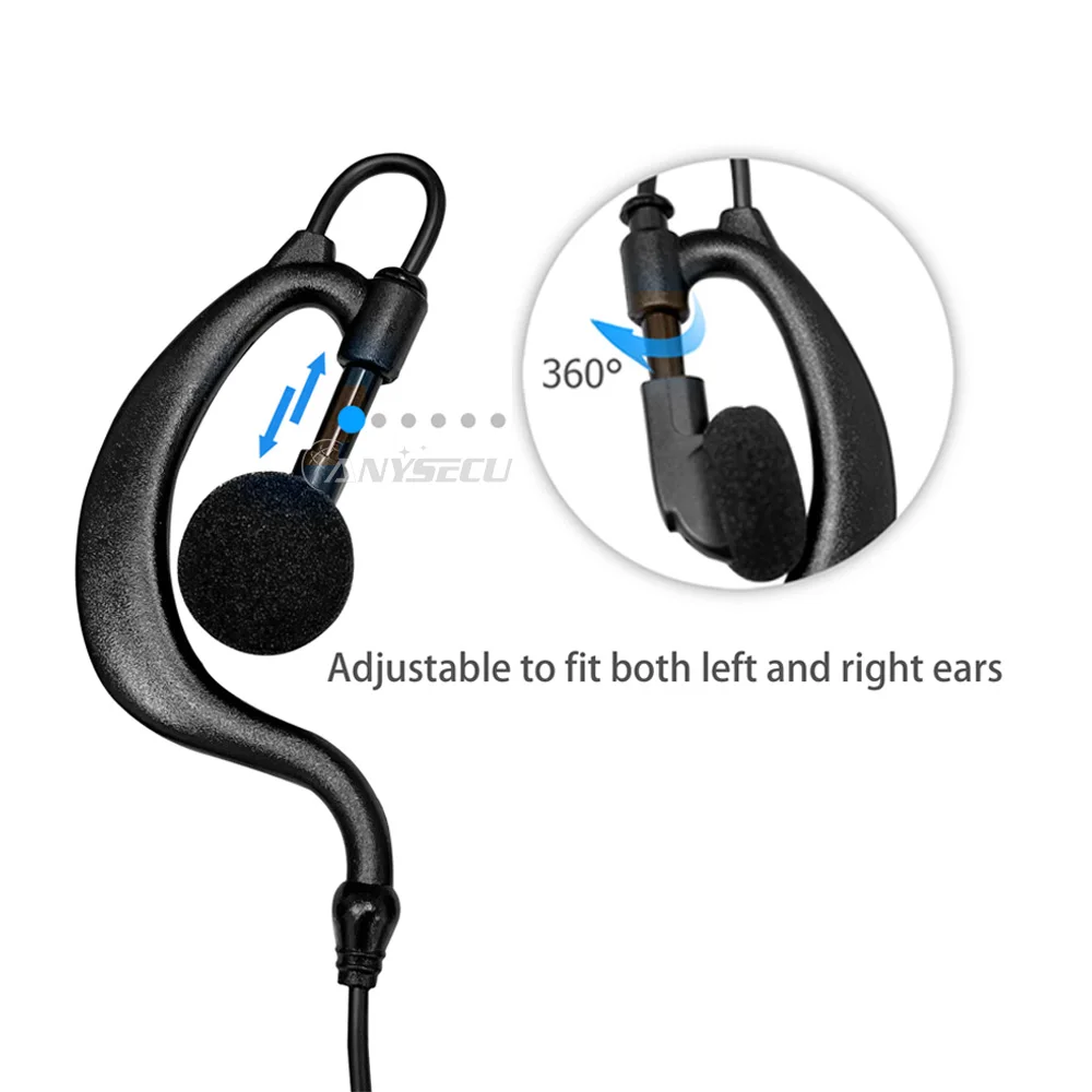 2 Pin G-shape Ear Hook Headset Earpiece PTT Adjust Volume for For Baofeng TYT Quansheng Anysecu UV-K5 Walkie Talkie with Mic