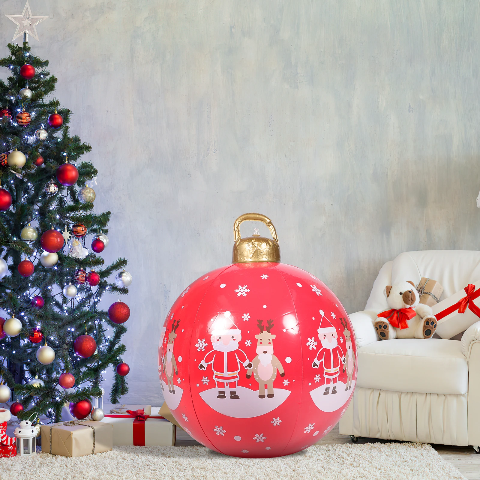 

Decorate Inflatable Christmas Ball Child Ornaments Flocking Balls Pvc Hanging Decorations