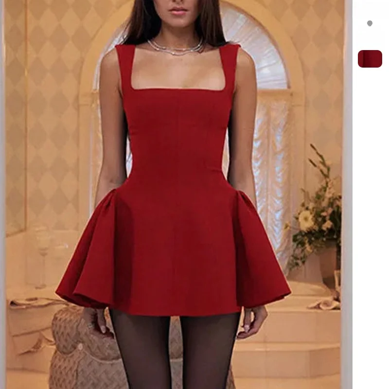 Dames A-lijn vest Dr vierkante kraag slim fit hoge taille lente zomer nieuwe Sle Cleanfit polyester katoenmix rok