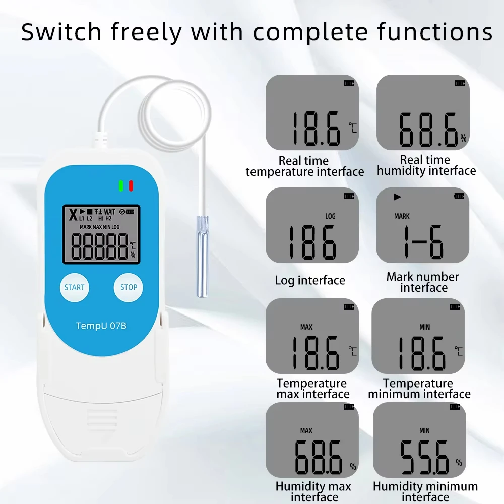 TempU 07B USB Temperature Humidity Data Logger, High Precision Digital Thermometer Hygrometer Recorder for Refrigerator