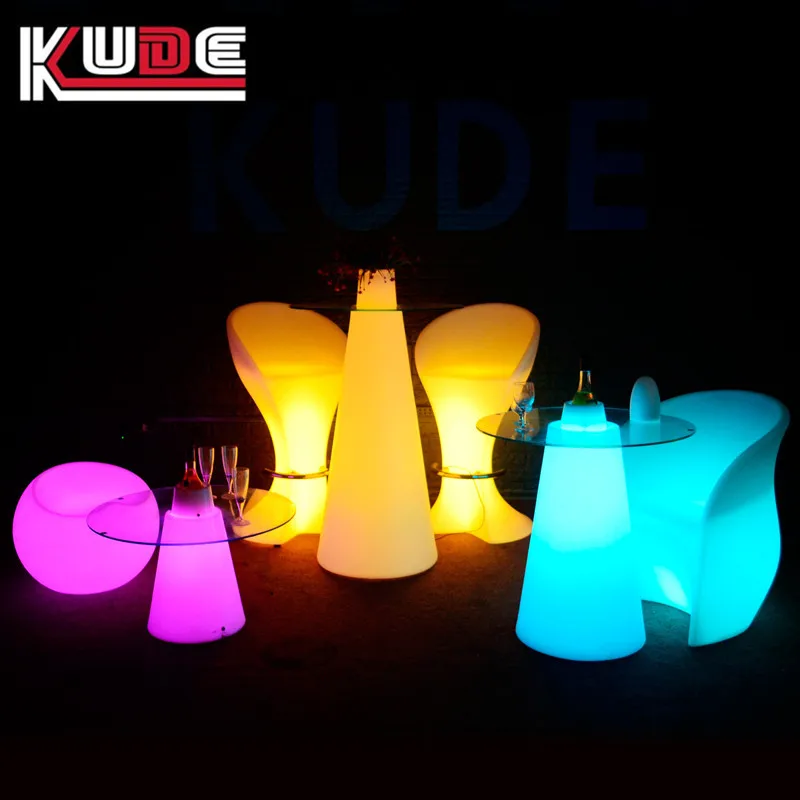 Runder LED-Tisch, bunter Cocktailtisch, KTV, leuchtende Möbel, Glas leuchtend