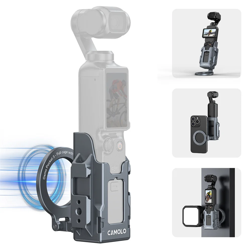 CAMOLO 2-in-1 Magnetic Mount for DJI Pocket 3 Action Camera Expansion Phone Mount for Iphone w ColdShoe /1/4 NATO / DJI AC Mount