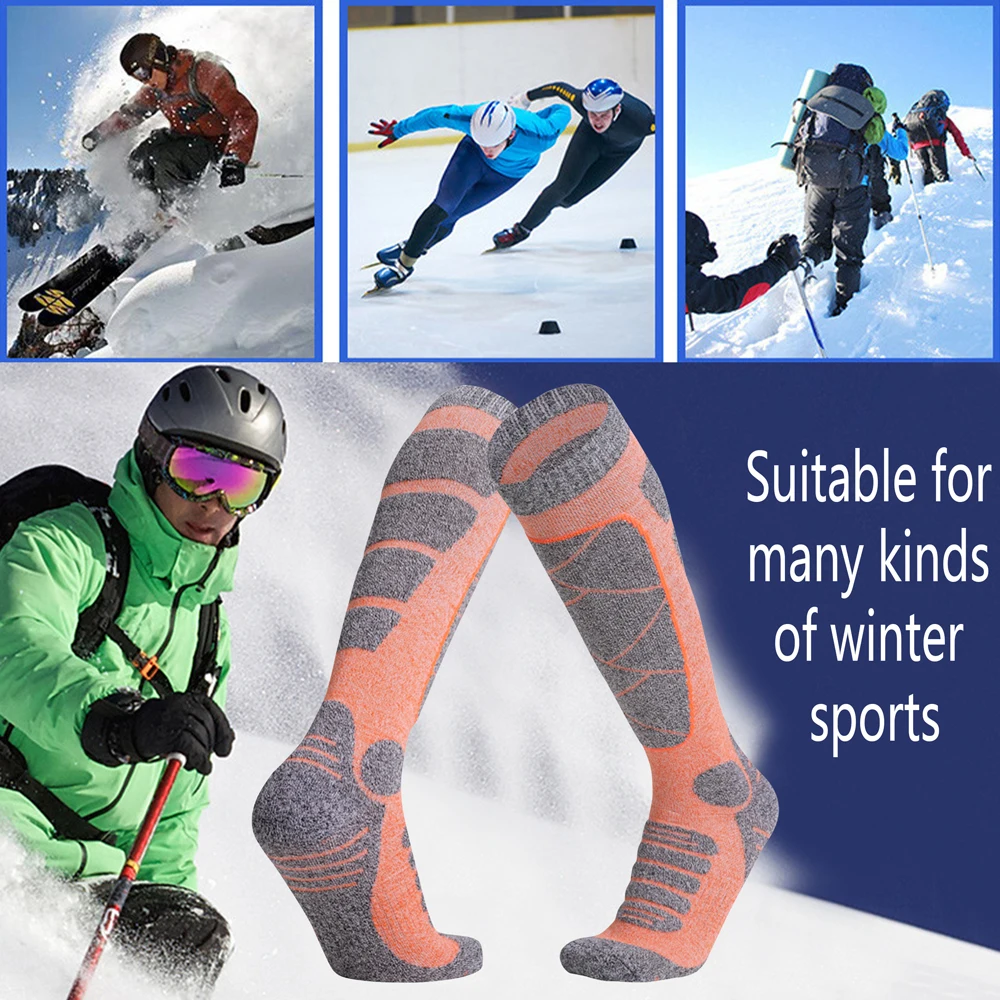 1 par de meias térmicas de esqui femininas mistura de algodão almofada pesada caminhadas meias umidade wicking tempo frio meias quentes