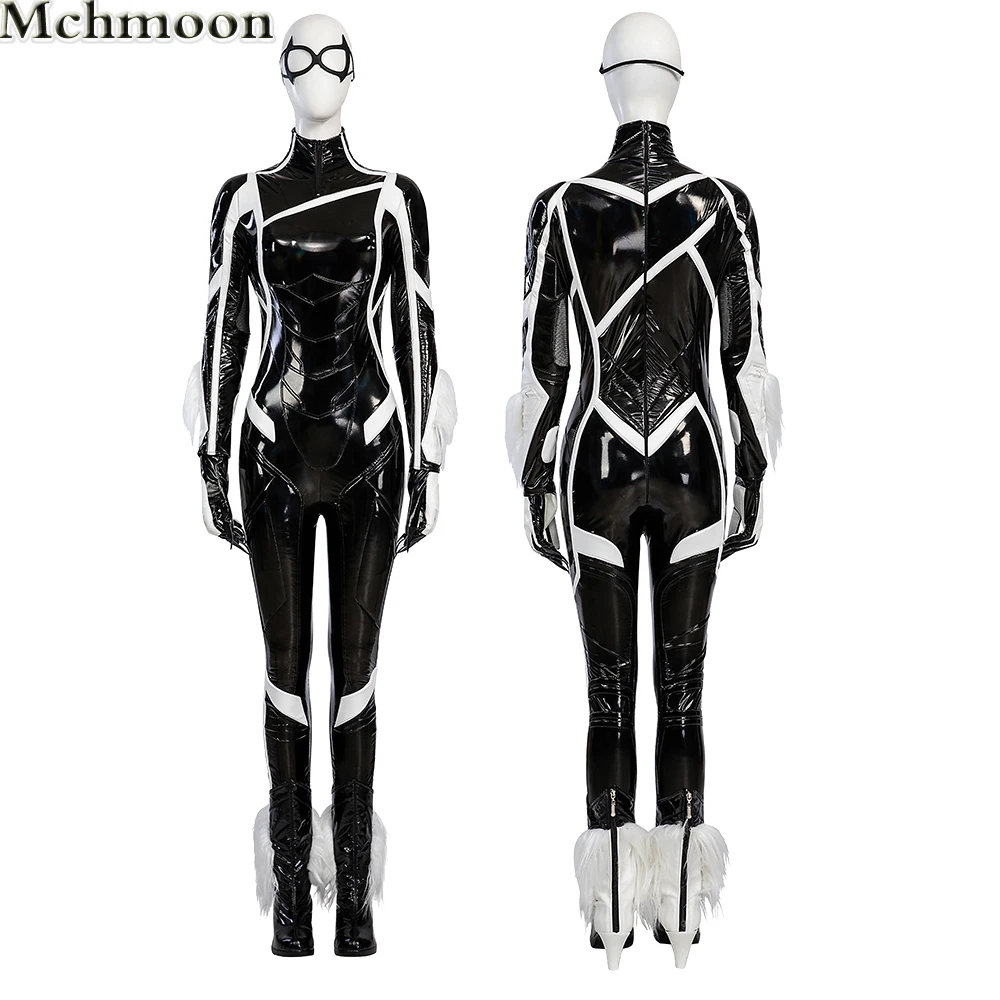 Amazing Black Cat Felicia Hardy Women Cosplay Costume jumpsuit Sexy Tights Halloween Show Cat Leather BodySuit