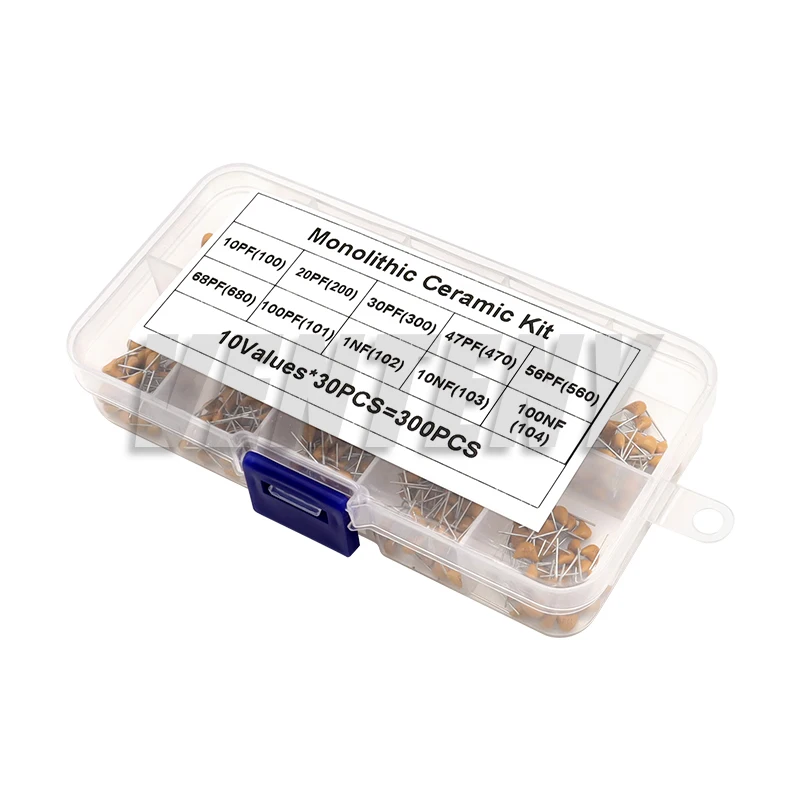 

300pcs 10value Multilayer Ceramic Capacitor Assortment Kit 50v 100pf 1nf 10nf 100nf 10pf 20pf 30pf 47pf 56pf 68pf