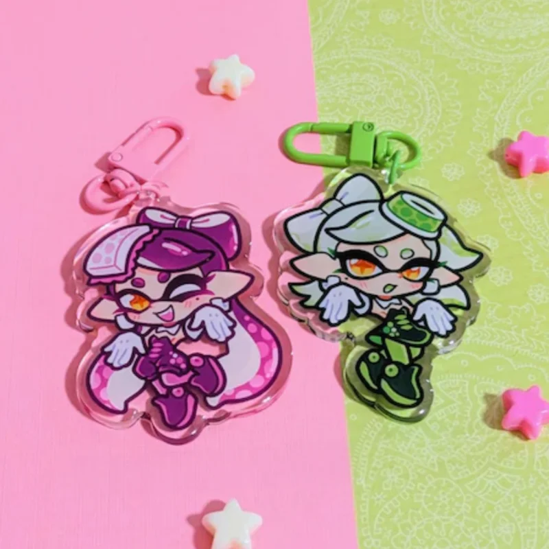 Callie And Marie Squid Sisters Acrylic Keychains Japanese Squid Character Custom Design Collectible Pendants Cute Themed Accesso