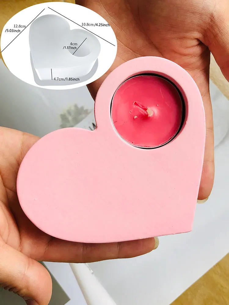 Large Concrete Heart Shape Silicone Mold DIY Heart Storage Dish Candlestick Resin Jewelry Storage Tray Casting Silicone Mold