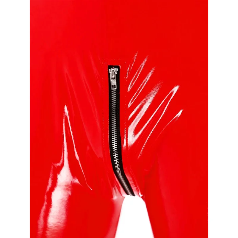 남성 지퍼 크로치 에나멜 가죽 바디수트 웻룩 긴팔 목폴라 점프수트 클럽 댄스 공연 의상