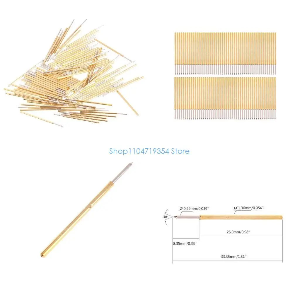 0XLD Upgraded Spring Test Probe Resistance 50mΩ Dia 1.36mm Length 33.35mm 100-piece