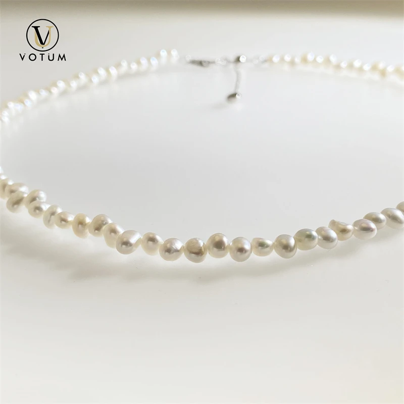 Votum Chinese Freshwater Pearl Chocker Necklace for Women Lady WeddingSilver Adjustable Chain Pearls Necklaces Birthday Jewelry