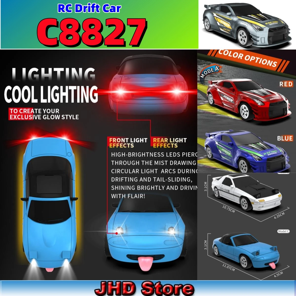 

JHD For JJRC C8827 RC Car 4WD Full Scale Simulation 1:32 RC Drift Car With Gyroscope Racing Drifting Car