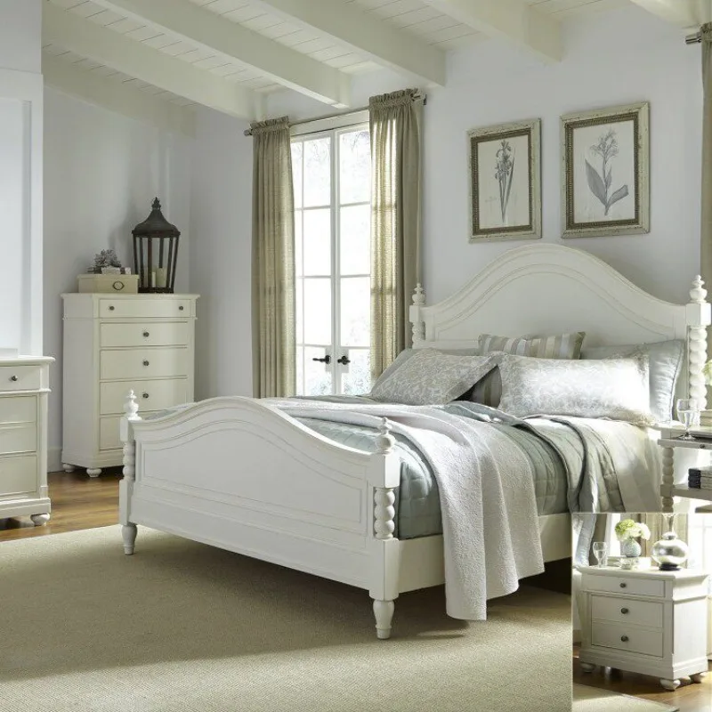 American solid wood bed master bedroom 1.8 meters wedding rural retro French old literary architecture revival furniture