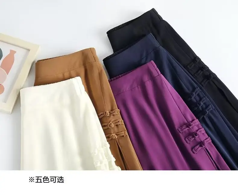 Sommerliche, einfarbige, modische Freizeithose mit weitem Bein für Damen – Neuheit 2026: Hochtaillierte, lockere und dünne 7/8-Hose – Detail 18