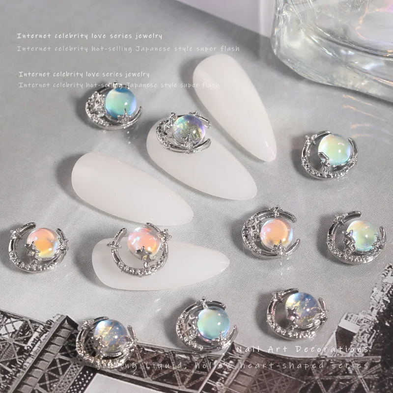 10 STKS 3D Luxe Legering Maan Nail Art Liefde Hart Strass Bedels Accessoires Voor Nagels Decoratie Manicure Decor Ontwerpbenodigdheden