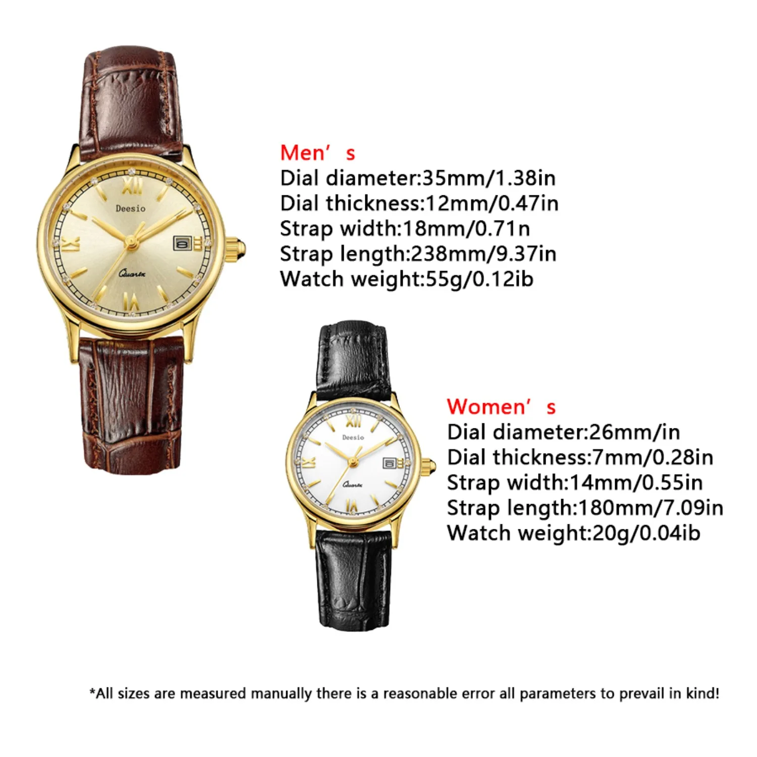 ساعة Deesio Business الرائعة للزوجين مصنوعة من مادة الفولاذ المقاوم للصدأ مقاومة للماء وعرض تقويم مزدوج هدايا للرجال والنساء