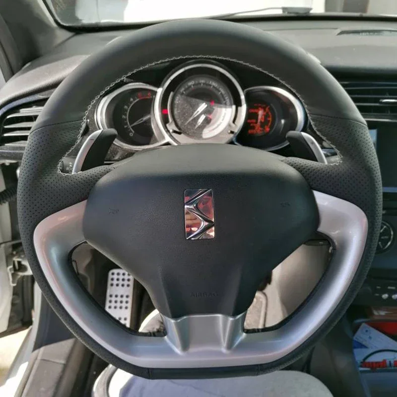 LS AUTO Braiding on The Steering Wheel for Citroen DS3 2011 Hand-sewing Cover Hand Sew Wrap Fundas De Volante for ds3 racing