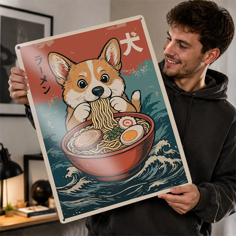 Corgi Ramen Luxury Decoration Home Decorations Room Decorating Interior Garage Accessories Metal Wall Art of Murals Desk Decor